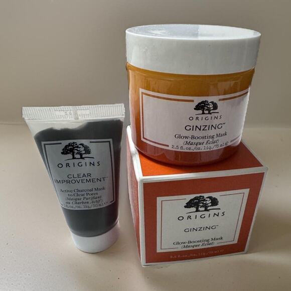ORIGINS GINZING GLOW-BOOSTING MASK 2.5oz and Clear Improvement Charcoal Mask - Picture 1 of 7